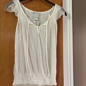 American Rag Cream Flutter Sleeve Smocked Blouse